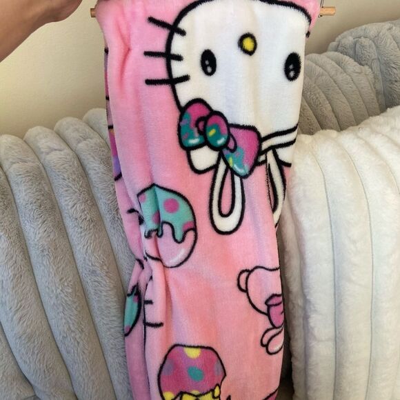 Hello Kitty Blanket - Pink Easter Blanket - Sanrio Bunny and Egg Blanket (Kids) - Picture 2 of 10